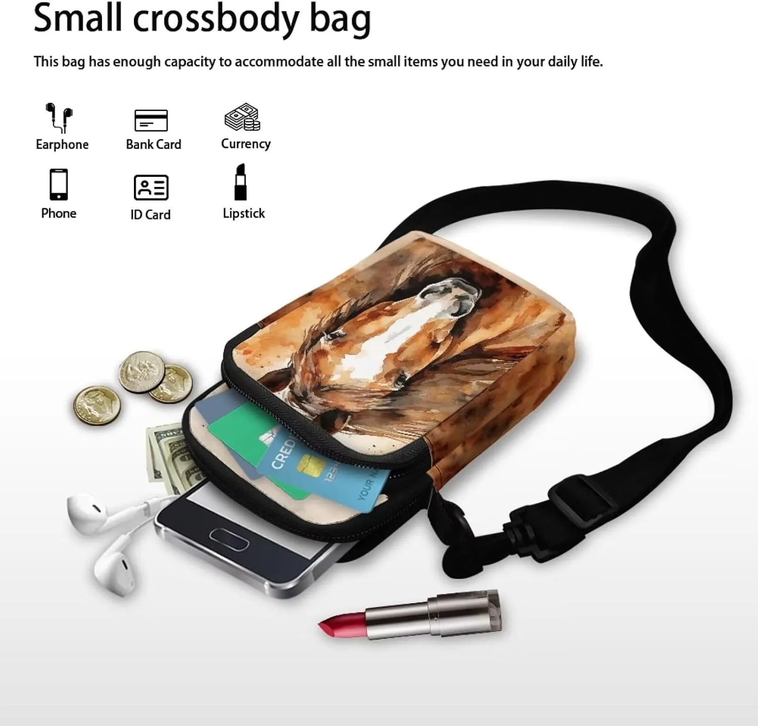 2 Layer Small Crossbody Bags for Women Men, Messenger Bags Waist Case Pack