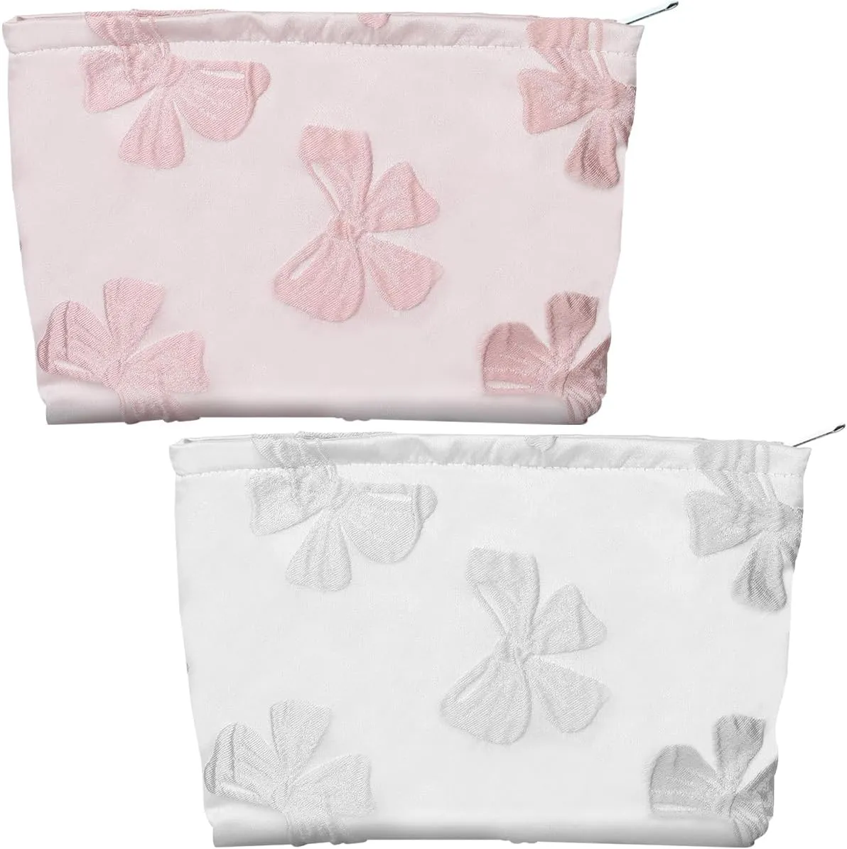 2 PCS Pink Bow Makeup Bag Large Capacity Elegant Bow Preppy Cosmetic Bag Zipper Pouch Organizer Cute Portable Storage Case Cute Roomy Pink Portable Travel Toiletry Bag for Women Girls Travel Storage
