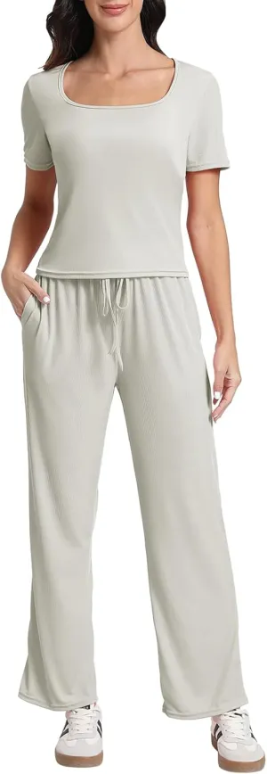 2 Piece Set For Women With Pockects,Wide Leg Pants Tracksuit Set Women
