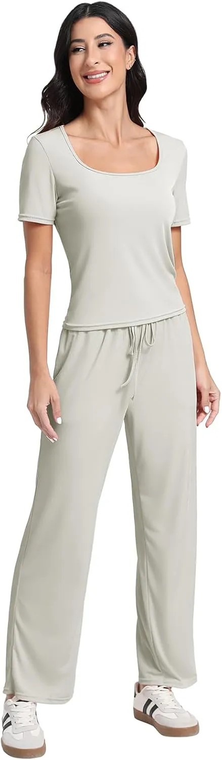2 Piece Set For Women With Pockects,Wide Leg Pants Tracksuit Set Women