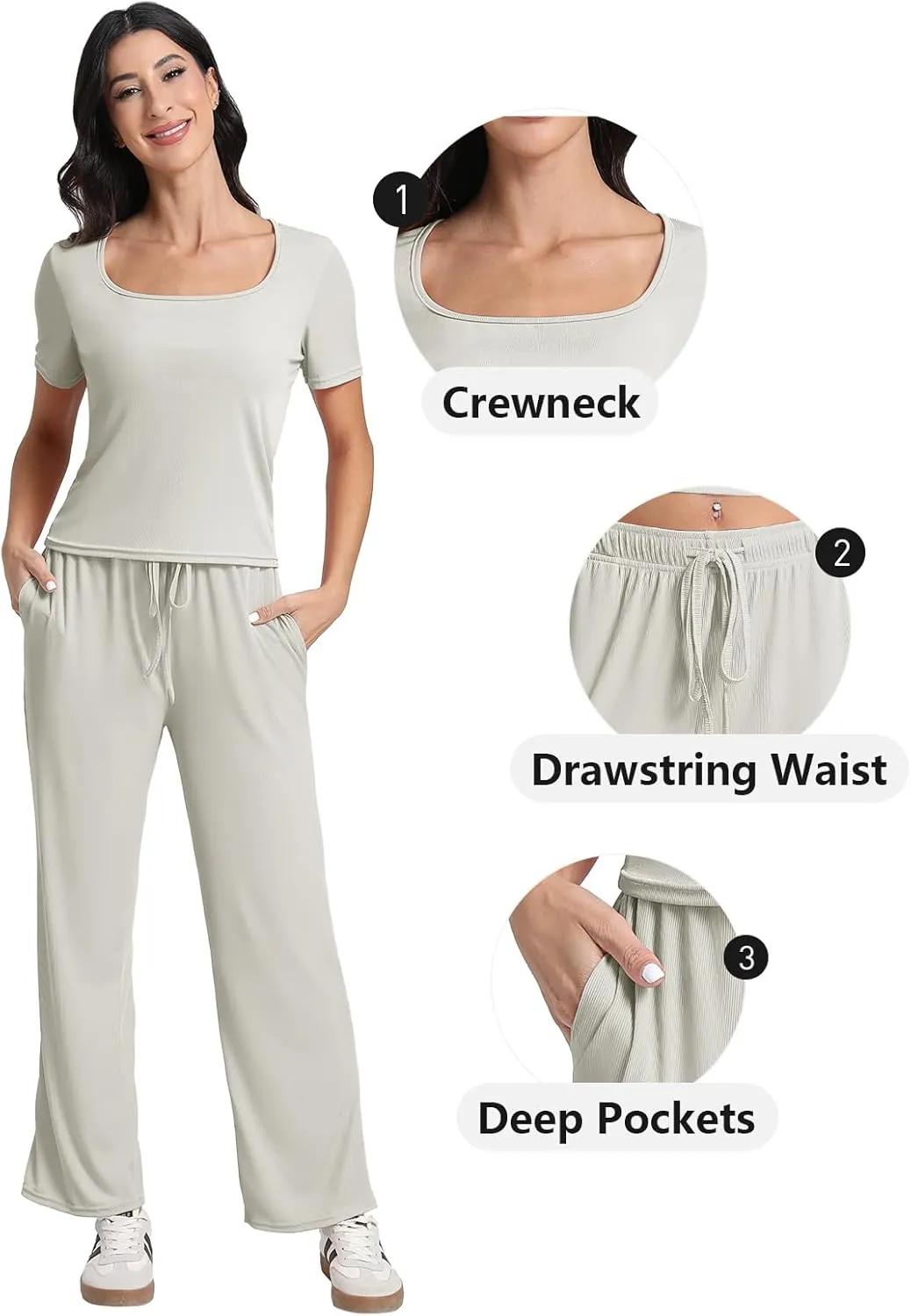 2 Piece Set For Women With Pockects,Wide Leg Pants Tracksuit Set Women