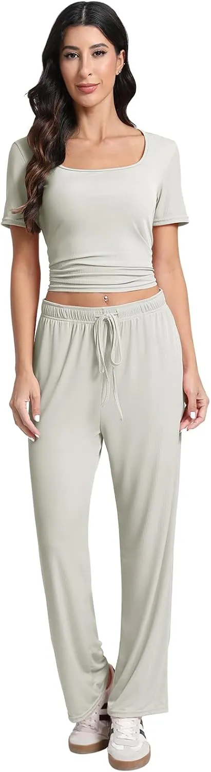 2 Piece Set For Women With Pockects,Wide Leg Pants Tracksuit Set Women