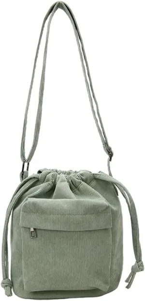 2023 Drawstring Bucket Bags Simple Fashion Bag Crossbody Bag Corduroy Shoulder Bag Versatile Travel Bag for Women Girl