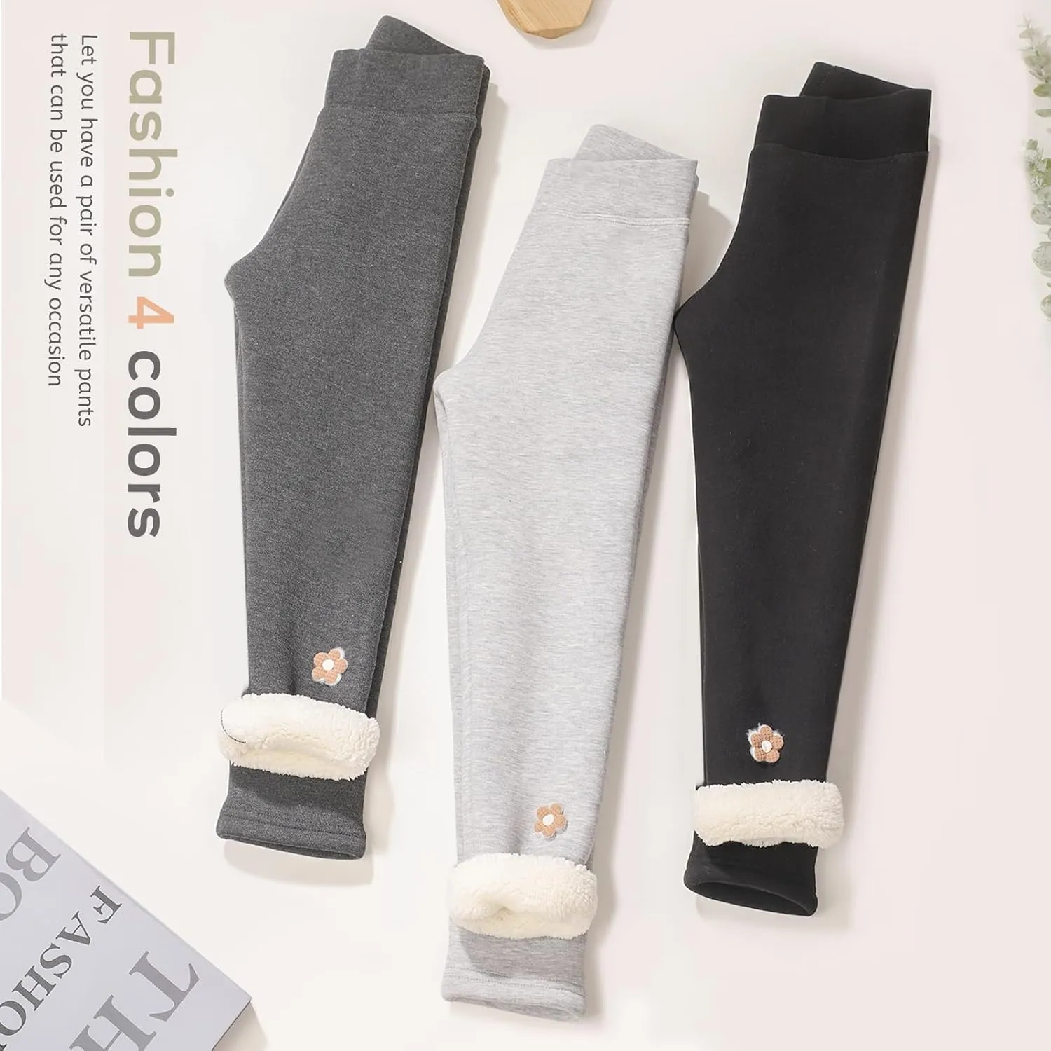 3 pack Girls Fleece Lined Leggings kids Winter Thick Warm Pants fleece pants girls