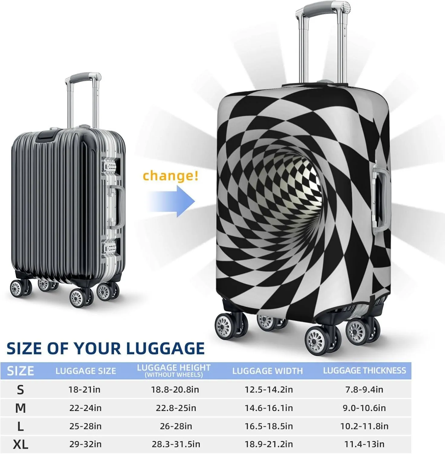 3d Vortex Illusion Luggage Cover,Washable Suitcase Covers Fashion Luggage Covers,Anti-Scratch Suitcase Protector Cover