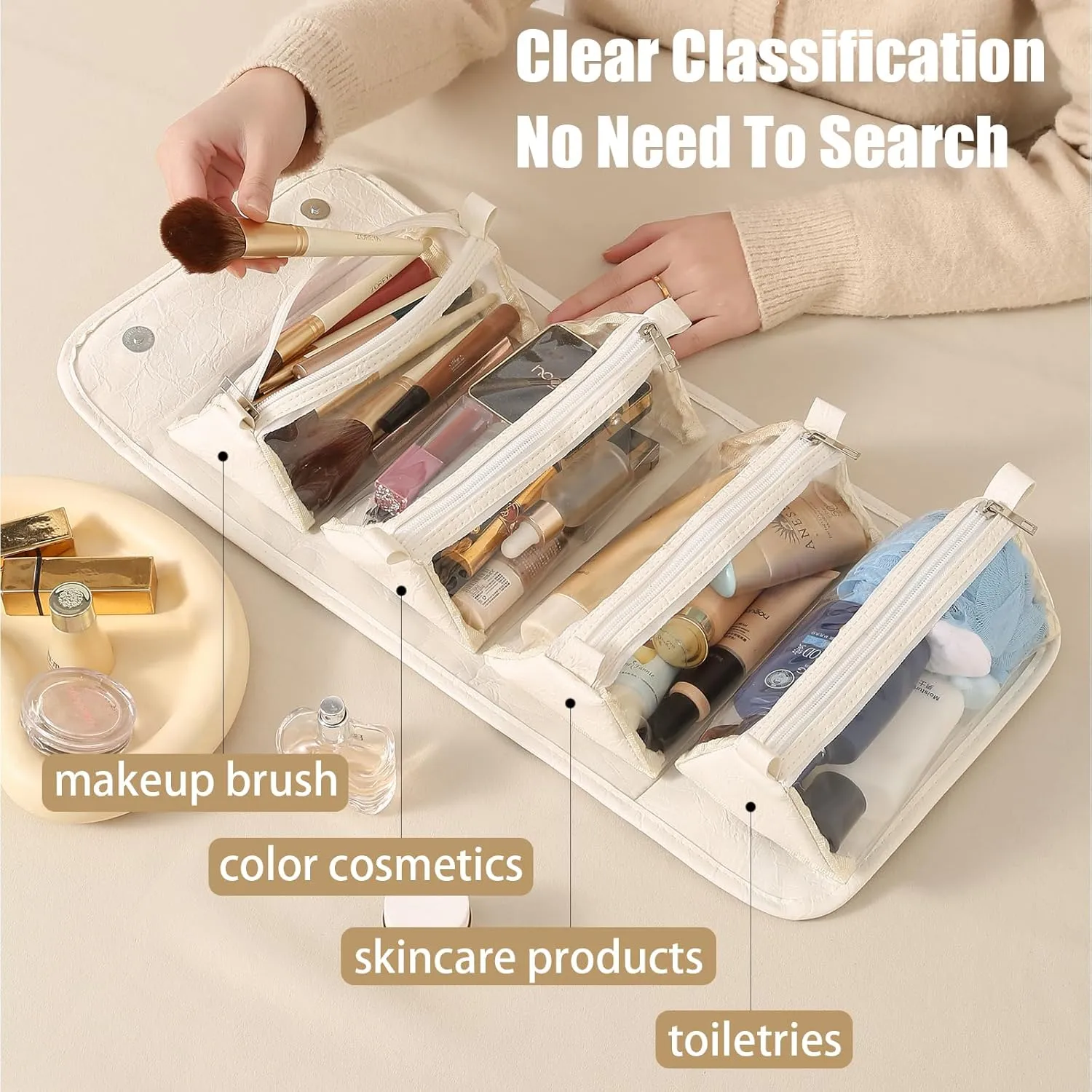 4-in-1 Expandable Makeup Organizer Makeup Bags For Women Cosmetic Bag For Purse Waterproof Cosmetic Bags