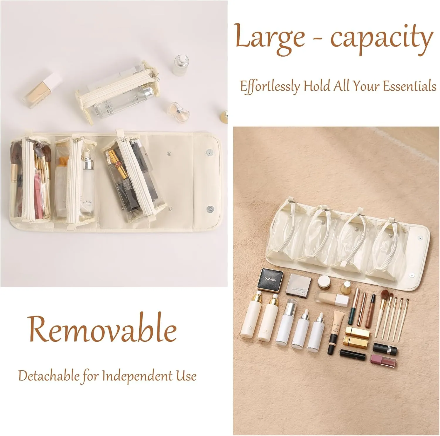 4-in-1 Expandable Makeup Organizer Makeup Bags For Women Cosmetic Bag For Purse Waterproof Cosmetic Bags