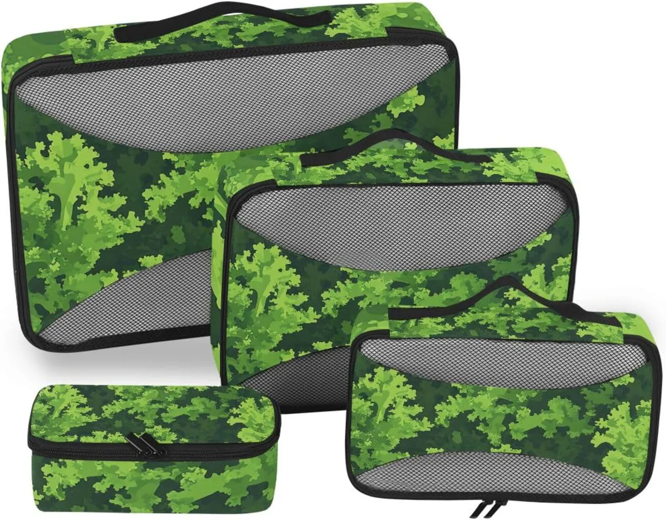 4 Pcs set organizer bags set Mesh Travel Essentials Kale Roulette Style Green lightweight packing cubes for diaper