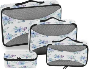 4 Pcs Travel Packing Cubes for Suitcases Blue Elegant Flowers Travel Packing Cubes Visible Luggage Cubes Organizers Suitcase Organizer Bags Set