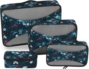 4 Pcs Travel Packing Cubes for Suitcases Elegant Blue Flowers Travel Packing Cubes Visible Luggage Cubes Organizers Suitcase Organizer Bags Set