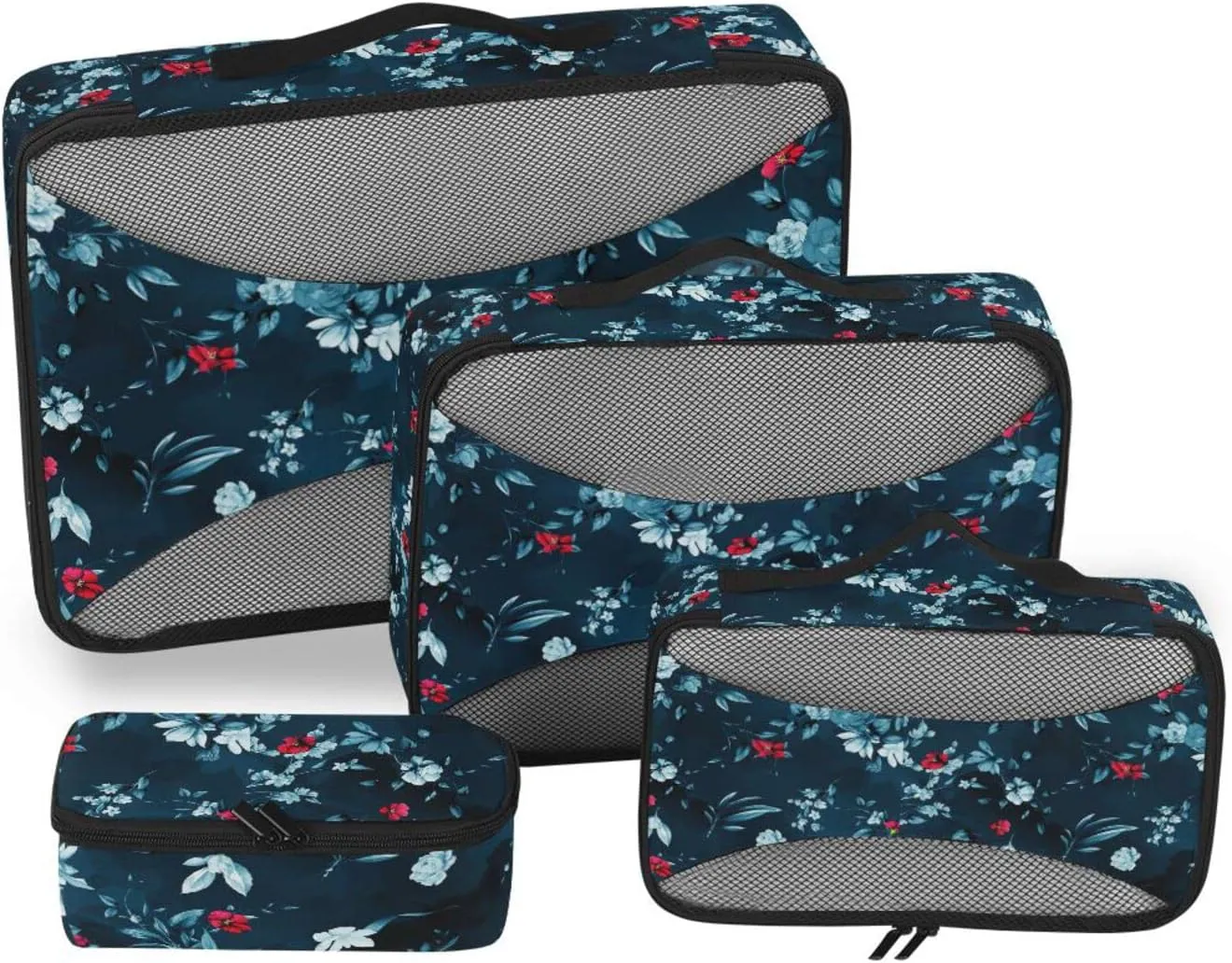 4 Pcs Travel Packing Cubes for Suitcases Elegant Blue Flowers Travel Packing Cubes Visible Luggage Cubes Organizers Suitcase Organizer Bags Set