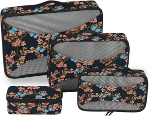 4 Pcs Travel Packing Cubes for Suitcases Elegant Flower Butterflies Travel Packing Cubes Visible Luggage Cubes Organizers Suitcase Organizer Bags Set