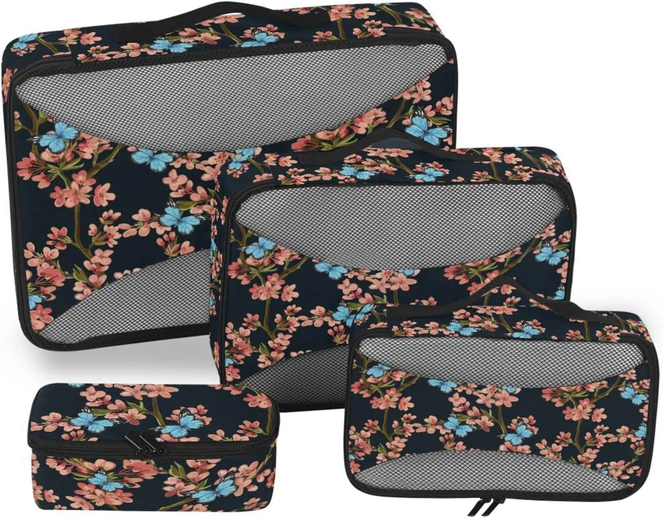 4 Pcs Travel Packing Cubes for Suitcases Elegant Flower Butterflies Travel Packing Cubes Visible Luggage Cubes Organizers Suitcase Organizer Bags Set