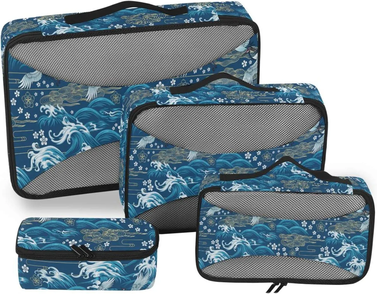 4 Pcs Travel Packing Cubes for Suitcases Elegant White Crane Travel Packing Cubes Visible Luggage Cubes Organizers Suitcase Organizer Bags Set