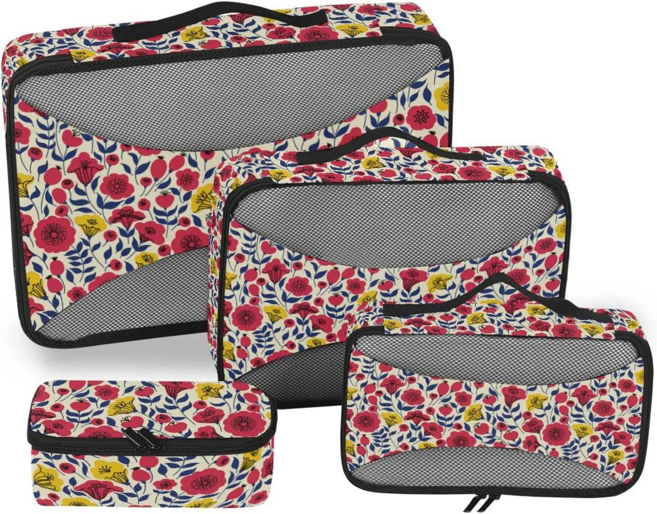 4 Pcs Travel Packing Cubes for Suitcases Elegant Yellow Red Flowers Travel Packing Cubes Visible Luggage Cubes Organizers Suitcase Organizer Bags Set