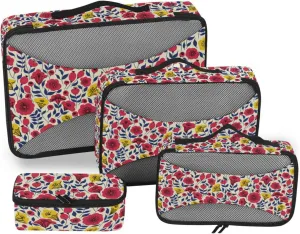 4 Pcs Travel Packing Cubes for Suitcases Elegant Yellow Red Flowers Travel Packing Cubes Visible Luggage Cubes Organizers Suitcase Organizer Bags Set