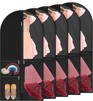 6 Pcs Clear Garment Bags for Dance Costumes 40'' Waterproof Clothing Bags PVC Garment Cover with Zipper Pockets Black Clothes Organizer Carrier for Dance Competition Ballet Closet Storage