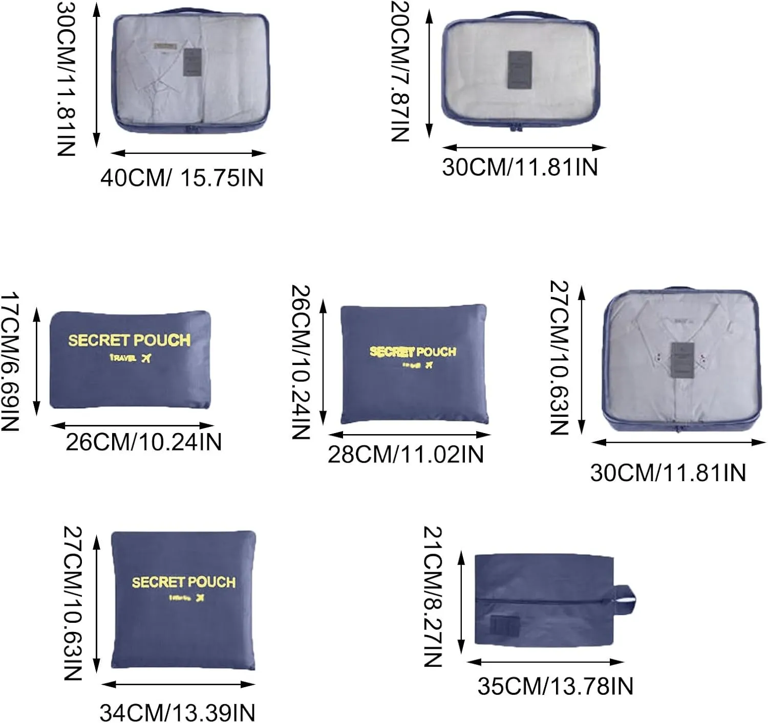 7 Set Packing Cubes for Suitcases, Travel Luggage Packing Organizers with Storage Shoe Bag, Clothing Underwear Bag, for Man & Women (F)