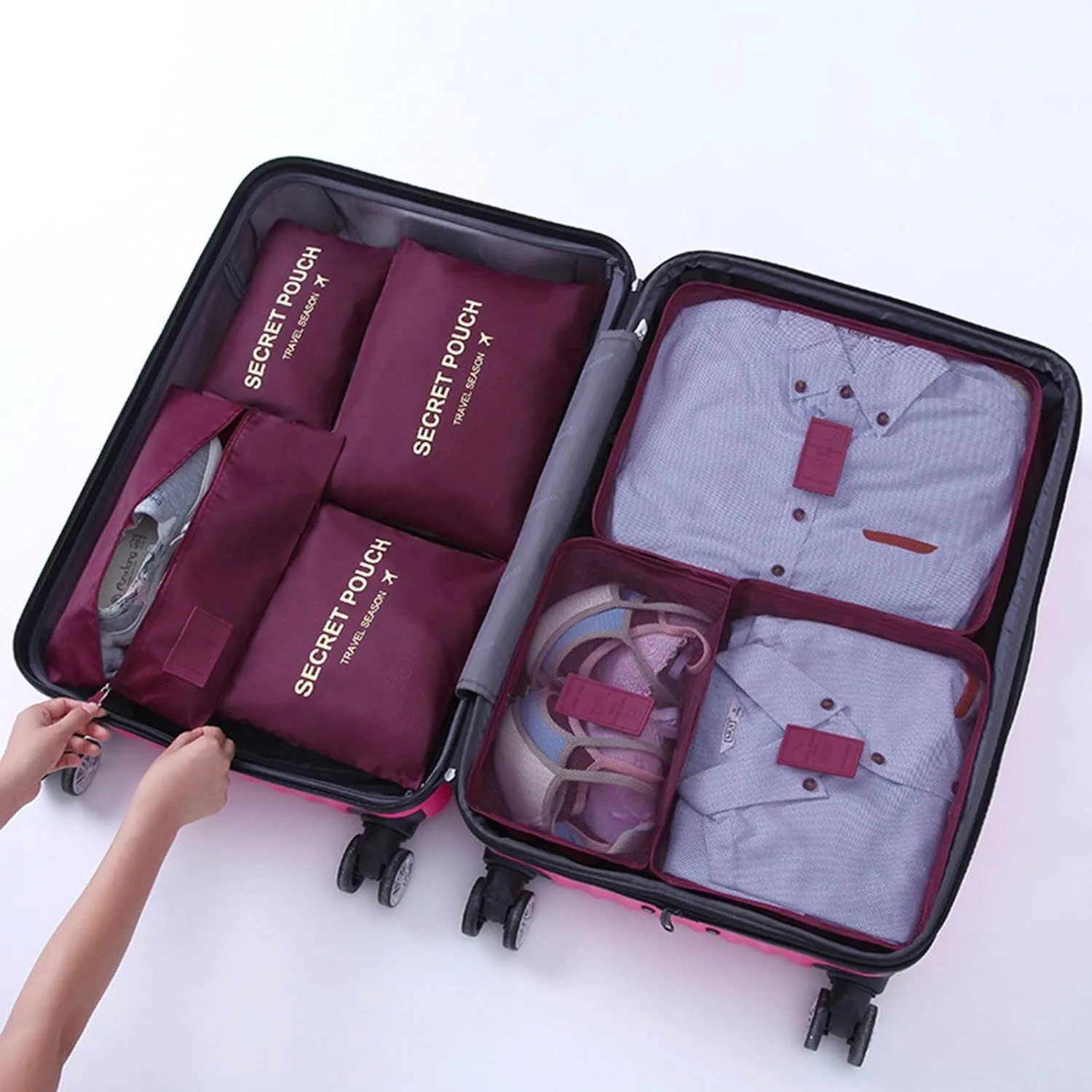 7 Set Packing Cubes for Suitcases, Travel Luggage Packing Organizers with Storage Shoe Bag, Clothing Underwear Bag, for Man & Women (F)