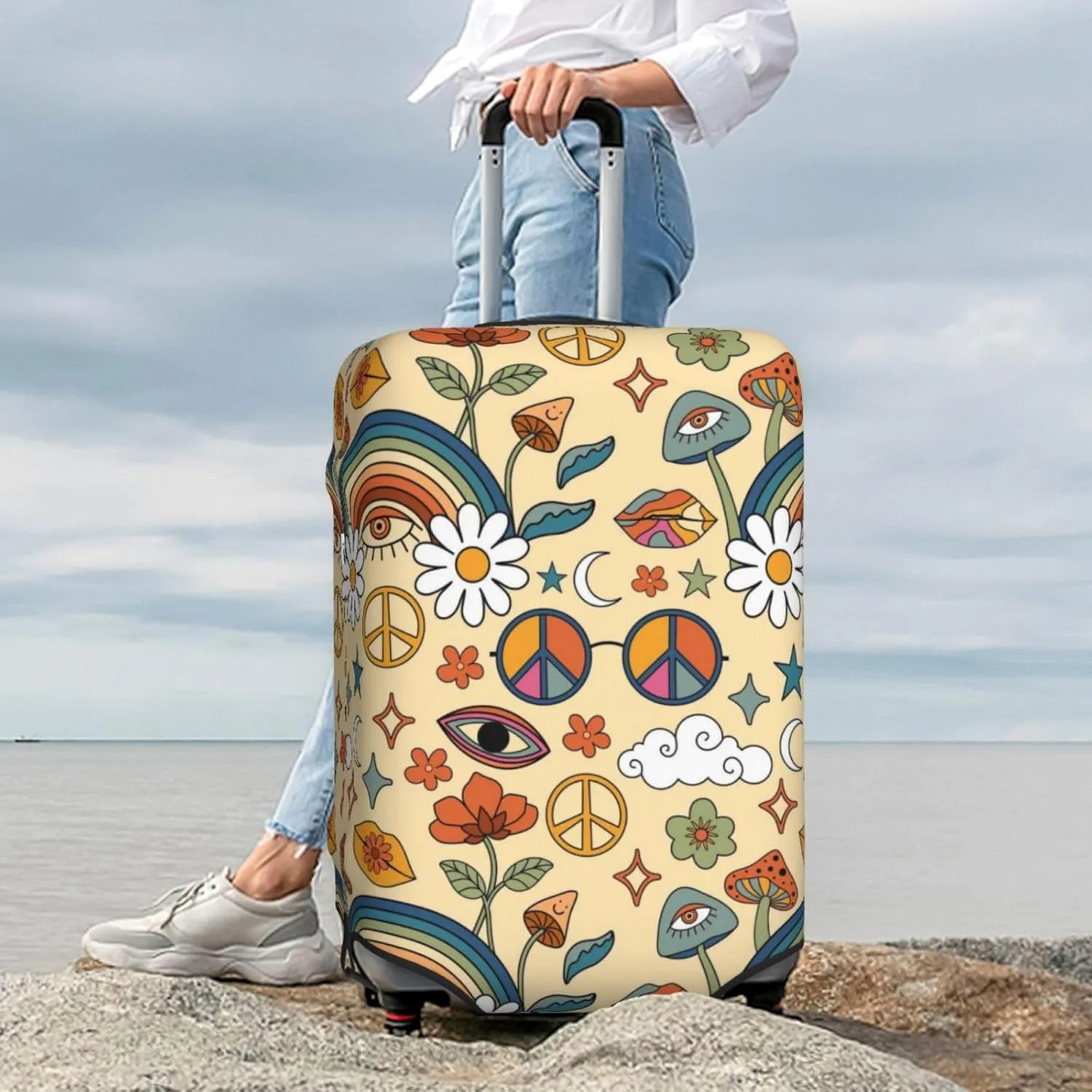 70s Hippie Style Luggage Cover,Washable Suitcase Covers Fashion Luggage Covers,Anti-Scratch Suitcase Protector Cover