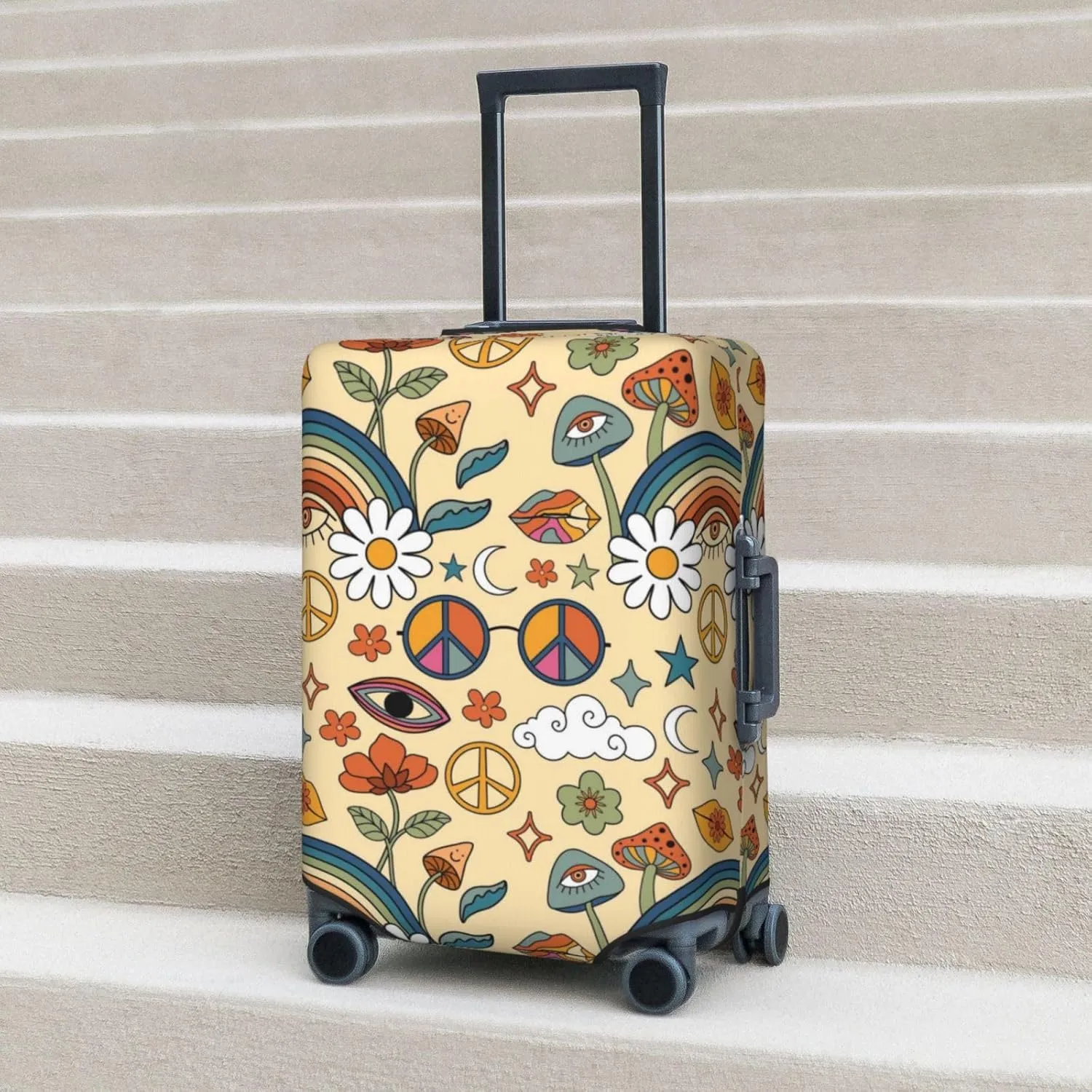 70s Hippie Style Luggage Cover,Washable Suitcase Covers Fashion Luggage Covers,Anti-Scratch Suitcase Protector Cover