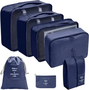 7PCS Packing Cubes for Travel, Travel Cubes Set Foldable Suitcase Organizer Lightweight Luggage Storage Bag Luggage Packing Organizers (Navy)