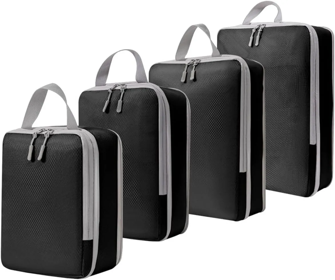 8 Set Compression Packing Cubes for Suitcases,Travel Essentials, Lightweight Luggage Travel Organizer Bags, Expandable Travel Cubes for Carry-on Suitcases (4pcs,Black)