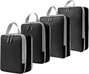 8 Set Compression Packing Cubes for Suitcases,Travel Essentials, Lightweight Luggage Travel Organizer Bags, Expandable Travel Cubes for Carry-on Suitcases (4pcs,Black)
