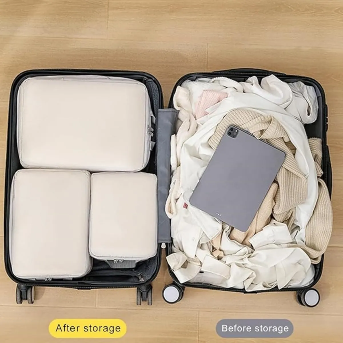 8 Set Compression Packing Cubes for Suitcases,Travel Essentials, Lightweight Luggage Travel Organizer Bags, Expandable Travel Cubes for Carry-on Suitcases (8pcs,Black)