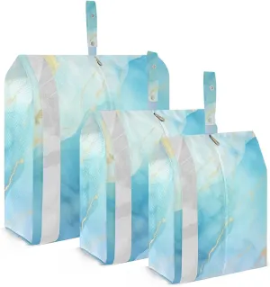 Abstract Marble Blue Packing Cubes Set of 3, Lightweight Travel Luggage Organizers Foldable Bags for Easy Packing and Organization