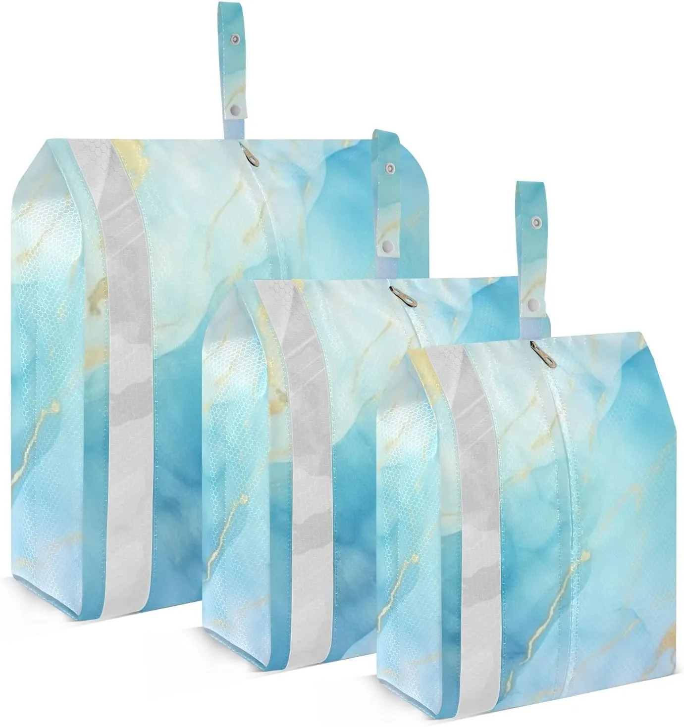 Abstract Marble Blue Packing Cubes Set of 3, Lightweight Travel Luggage Organizers Foldable Bags for Easy Packing and Organization