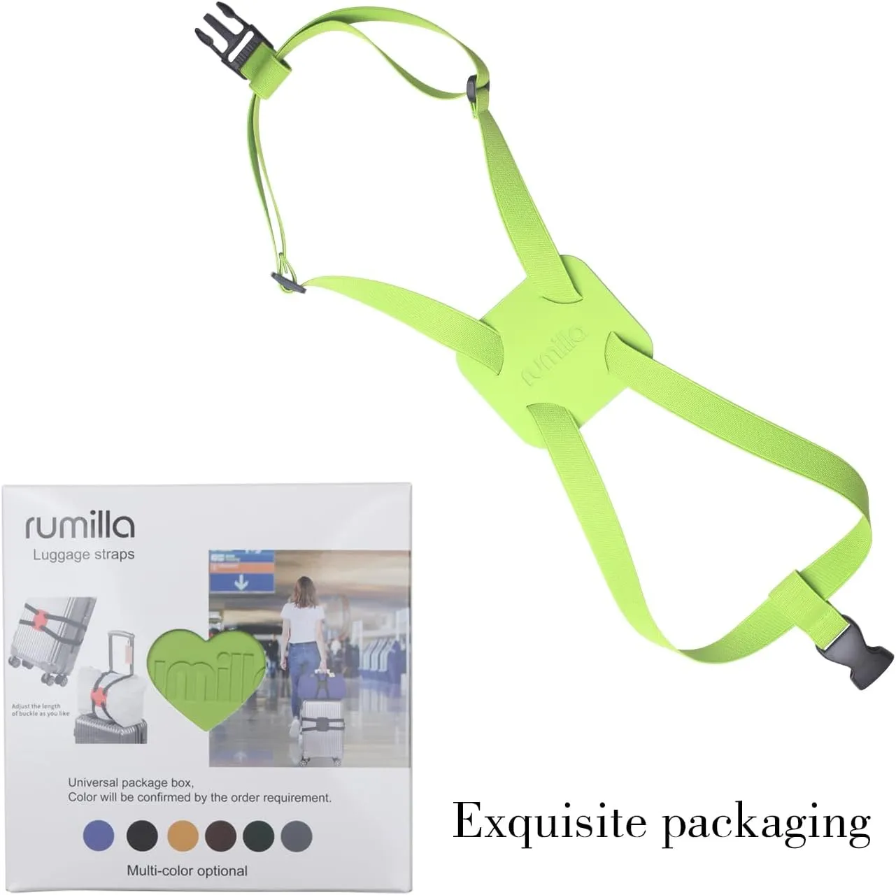 Adjustable Luggage Straps for Suitcases Add a Bag High Elastic Travel Bungees Connecting Carry On Bag TSA Approved (Green Luggage strap-1PCS)