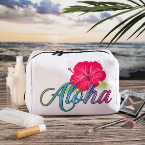 Aloha Designs ALOHA Cosmetic Bag for Women Roomy Makeup Bag Travel Splash-proof Toiletry Bag Accessories Organizer and Bikini Pouch. Aloha Water-resistant Beach Bag Pouch. Plus 1 Aloha Decal (White)