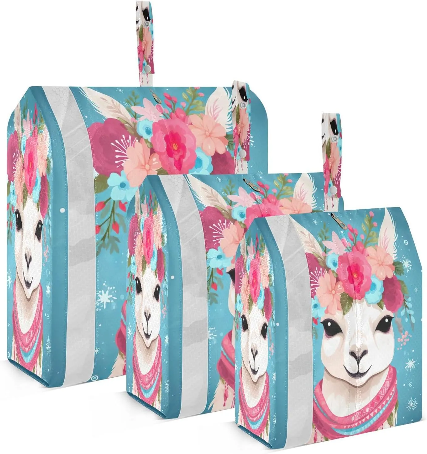 Alpaca Flower Blue Packing Cubes for Travel 3 Set Travel Bags Organizer Luggage Bags for Woman Man