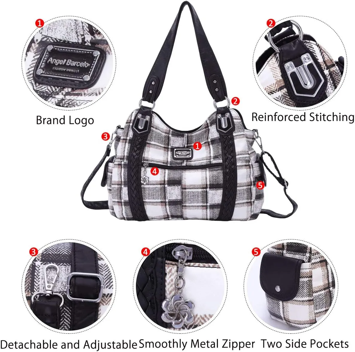 Angel Barcelo Roomy Fashion Hobo Womens Handbags Ladies Purse Satchel Shoulder Bags Tote Washed Leather Bag