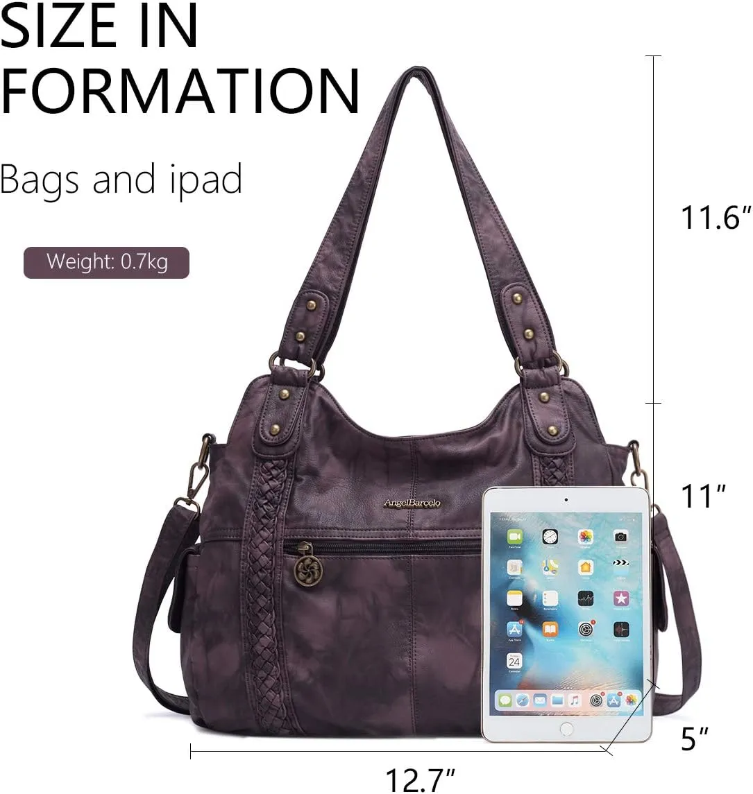 Angel Barcelo Roomy Fashion Hobo Womens Handbags Ladies Purse Satchel Shoulder Bags Tote Washed Leather Bag