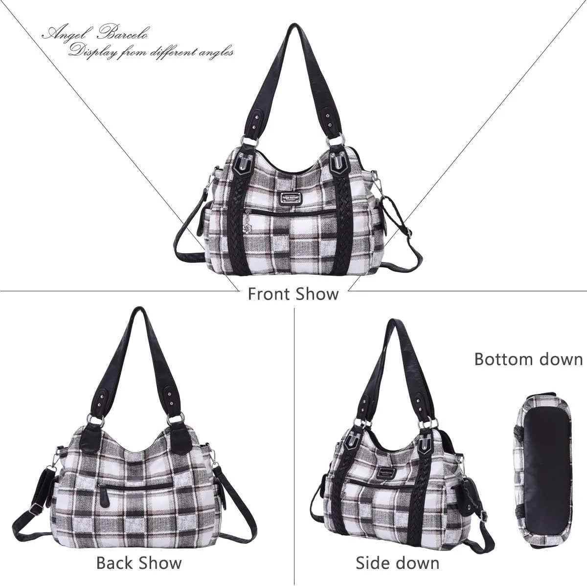 Angel Barcelo Roomy Fashion Hobo Womens Handbags Ladies Purse Satchel Shoulder Bags Tote Washed Leather Bag