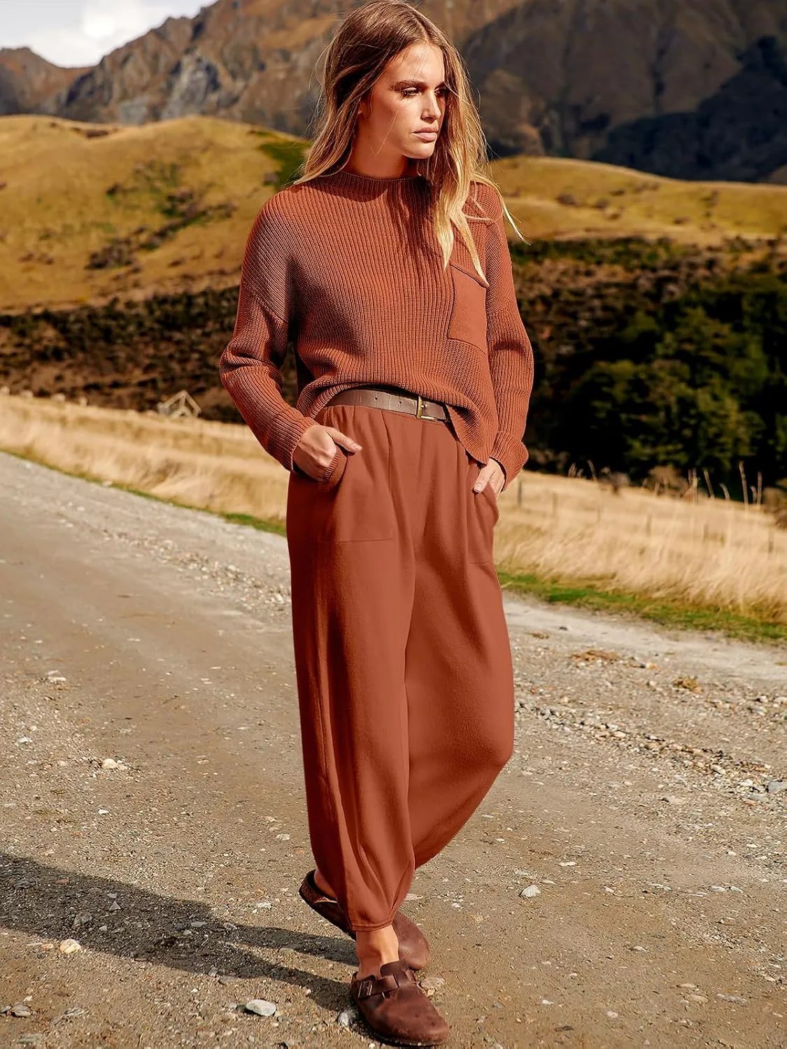 ANRABESS Women's Two Piece Outfits Long Sleeve Knit Top Fall Sweater Set Oversized Pants Tracksuit Lounge Sets