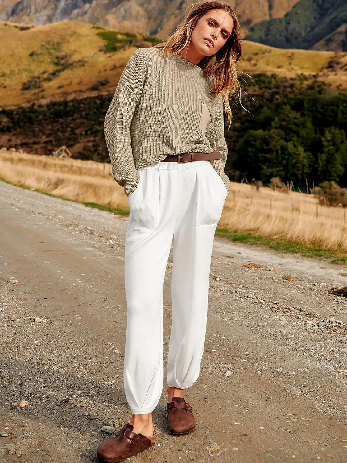 ANRABESS Women's Two Piece Outfits Long Sleeve Knit Top Fall Sweater Set Oversized Pants Tracksuit Lounge Sets