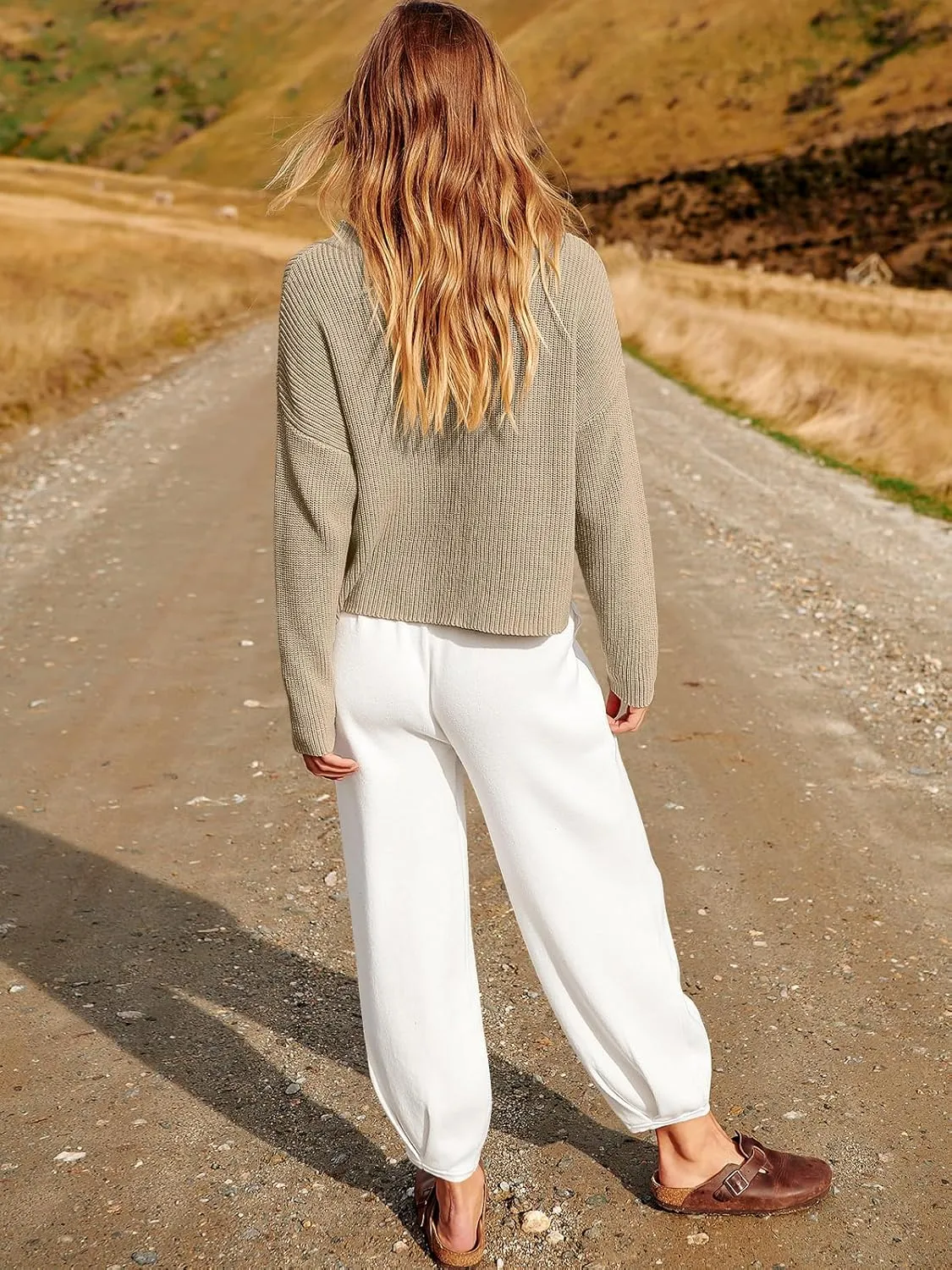 ANRABESS Women's Two Piece Outfits Long Sleeve Knit Top Fall Sweater Set Oversized Pants Tracksuit Lounge Sets