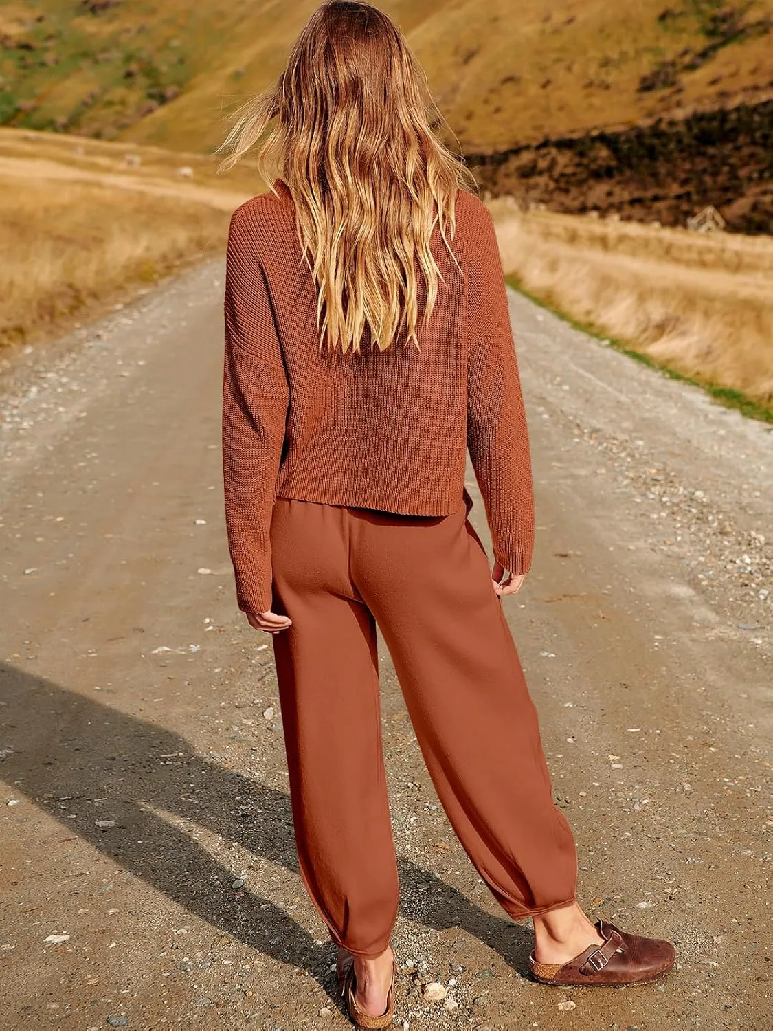 ANRABESS Women's Two Piece Outfits Long Sleeve Knit Top Fall Sweater Set Oversized Pants Tracksuit Lounge Sets