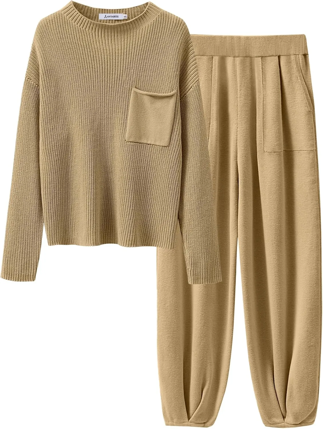 ANRABESS Women's Two Piece Outfits Long Sleeve Knit Top Fall Sweater Set Oversized Pants Tracksuit Lounge Sets