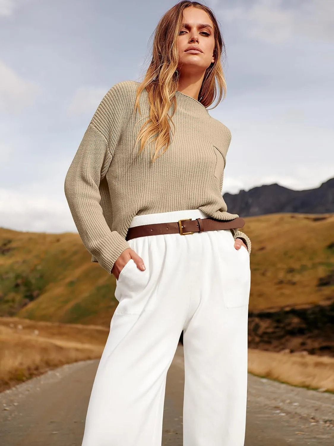 ANRABESS Women's Two Piece Outfits Long Sleeve Knit Top Fall Sweater Set Oversized Pants Tracksuit Lounge Sets