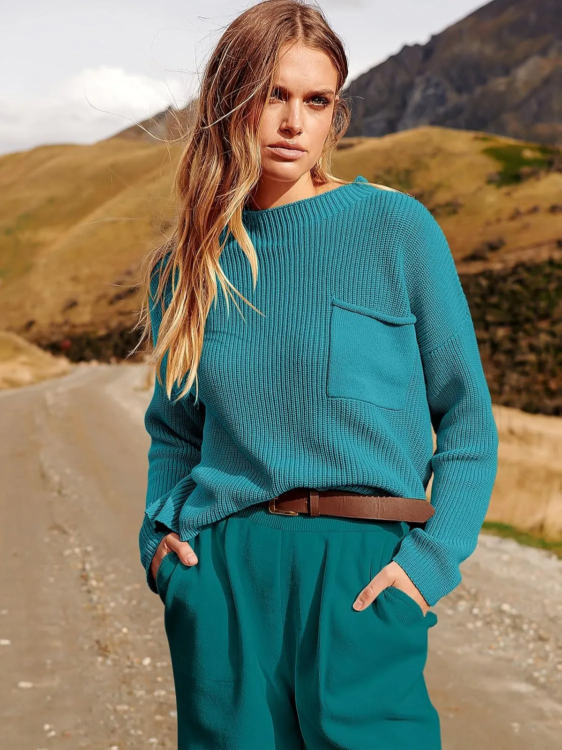 ANRABESS Women's Two Piece Outfits Long Sleeve Knit Top Fall Sweater Set Oversized Pants Tracksuit Lounge Sets