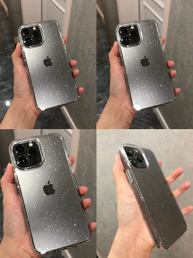 Apple transparent fine glitter mobile phone case