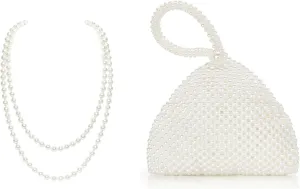 BABEYOND Round Imitation Pearl Necklace Vintage Multi Strands Necklace 20s Flapper Necklace for Party Pearl Clutch Purse Evening Bags for Women Elegant Triangle Purse