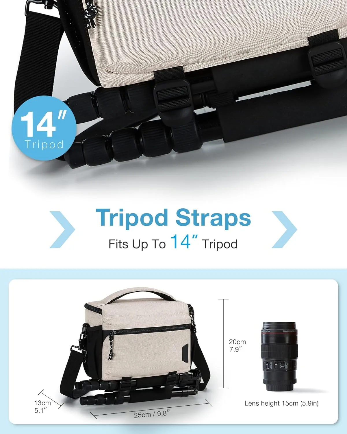 BAGSMART Small Camera Bag for Photographers, Compact Camera Shoulder Bags for DSLR/SLR/Mirrorless Cameras, Waterproof Crossbody Camera Case with Tripod Holder, Ivory White