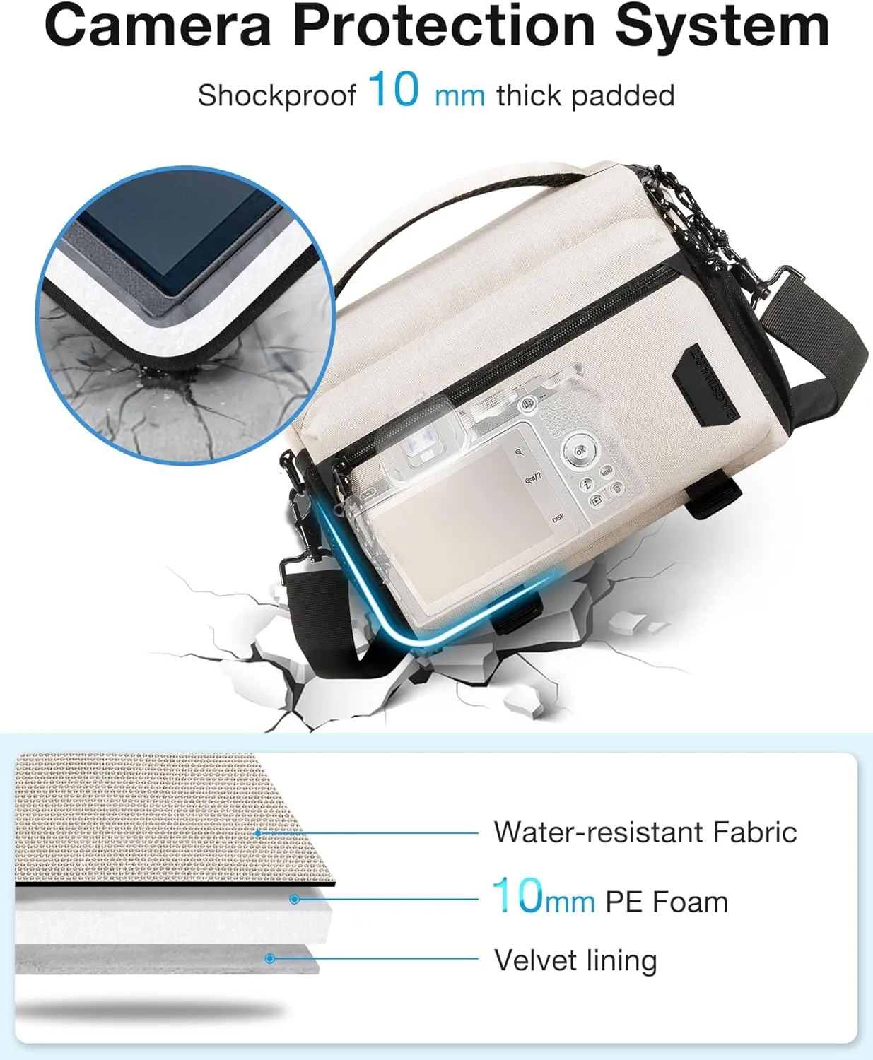 BAGSMART Small Camera Bag for Photographers, Compact Camera Shoulder Bags for DSLR/SLR/Mirrorless Cameras, Waterproof Crossbody Camera Case with Tripod Holder, Ivory White