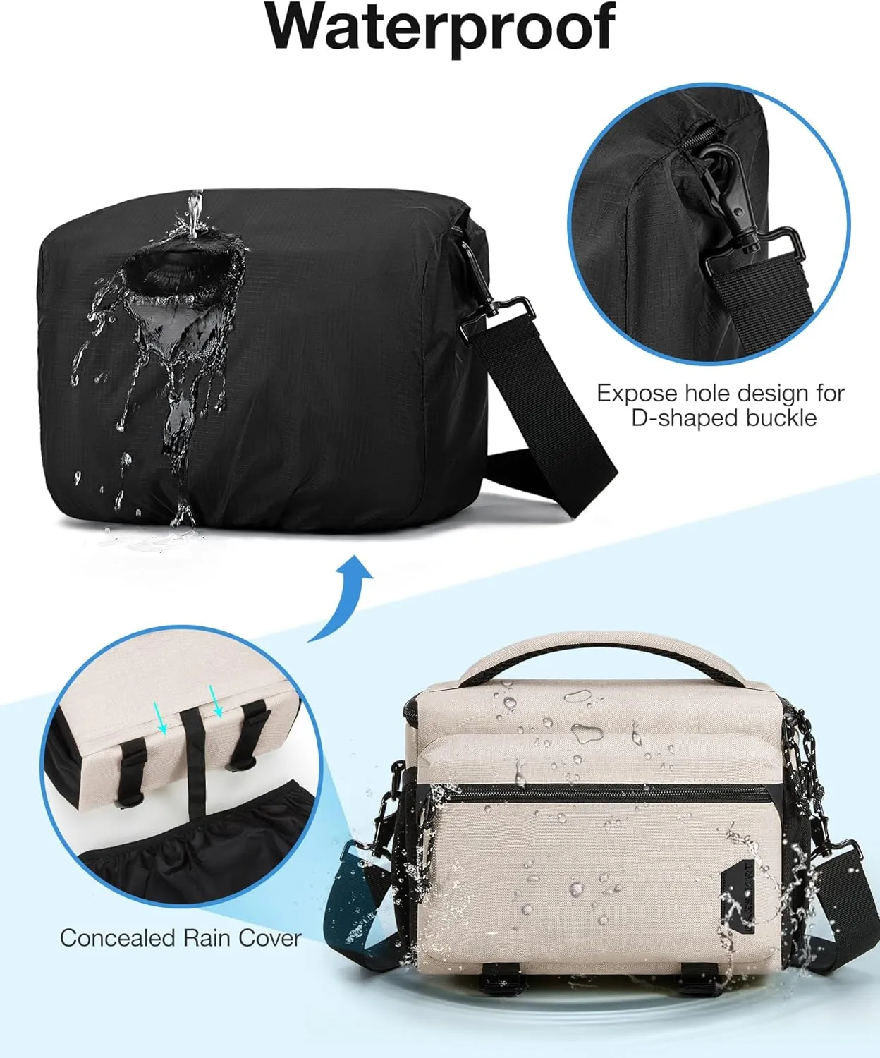 BAGSMART Small Camera Bag for Photographers, Compact Camera Shoulder Bags for DSLR/SLR/Mirrorless Cameras, Waterproof Crossbody Camera Case with Tripod Holder, Ivory White