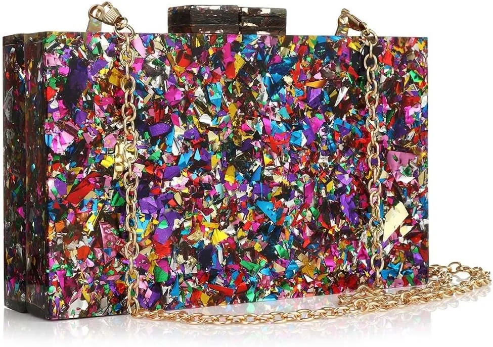 Banquet Dress Bag Multi-Colored Sequin Wallet for Women, Ladies Clutch Bag Elegant Acrylic Evening Bag (Color : Colorful)